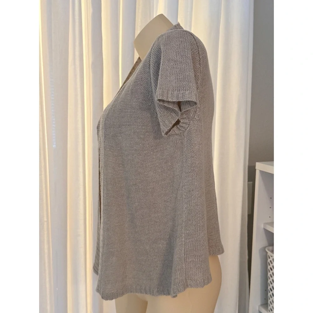 Eileen Fisher Hemp Knit Short Sleeve Open Front Cardigan Sz M Beige Tan - Picture 8 of 13